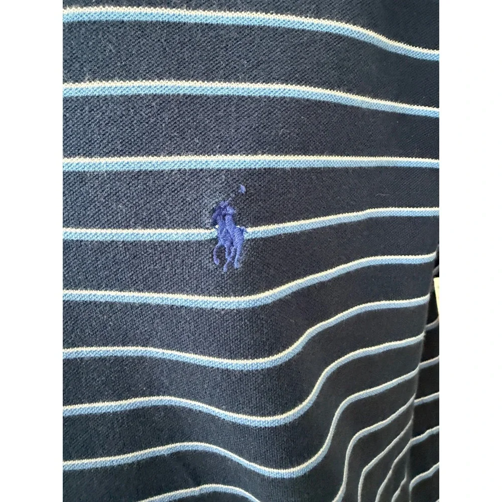 Polo Ralph Lauren Mens Navy Blue Striped Short Sleeve Cotton Pique Polo Shirt